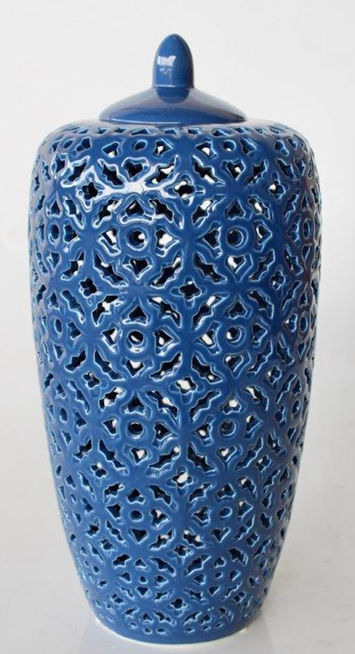 Tall Navy Blue Cut Out Jar with Lid - NetDécor