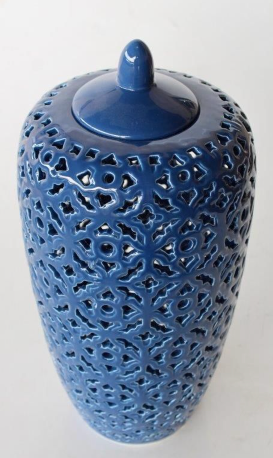 Tall Navy Blue Cut Out Jar with Lid - NetDécor