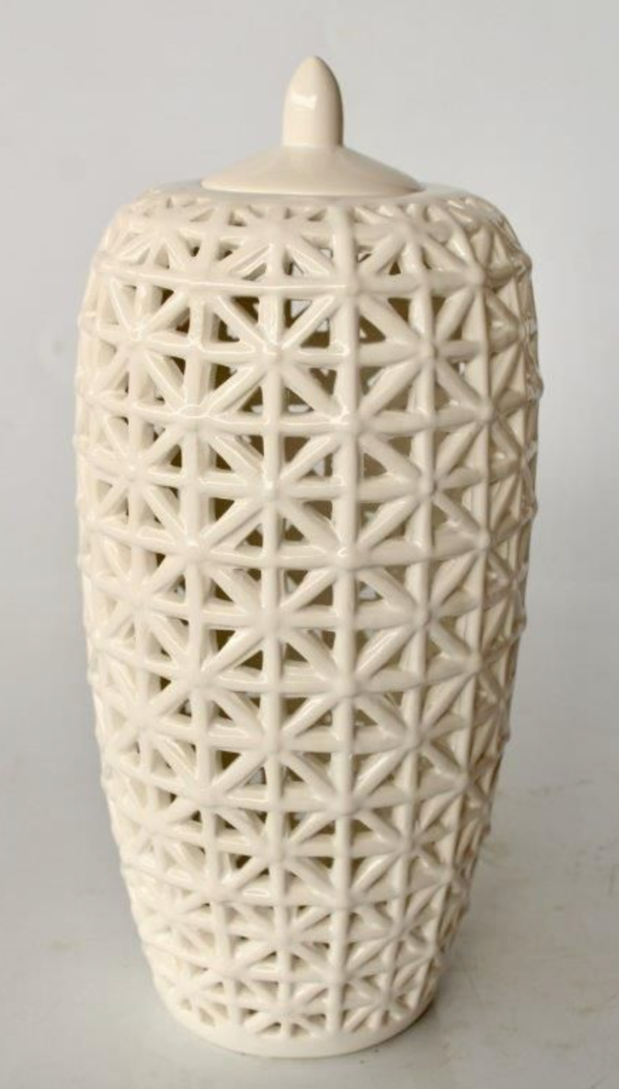 Tall White Criss Cross Jar with Lid - NetDécor