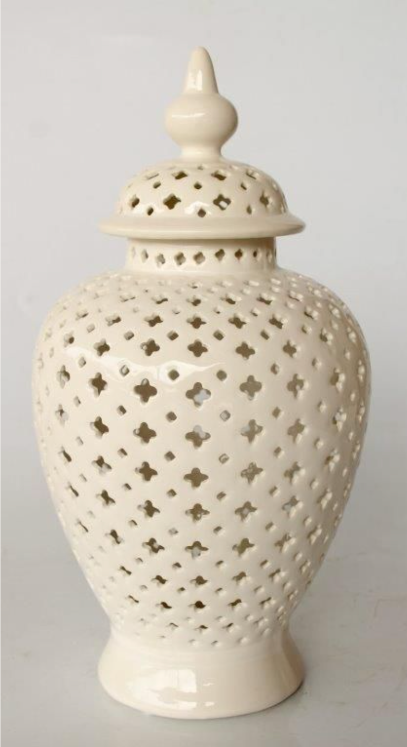 White Large Cut Out Ginger Jar - NetDécor