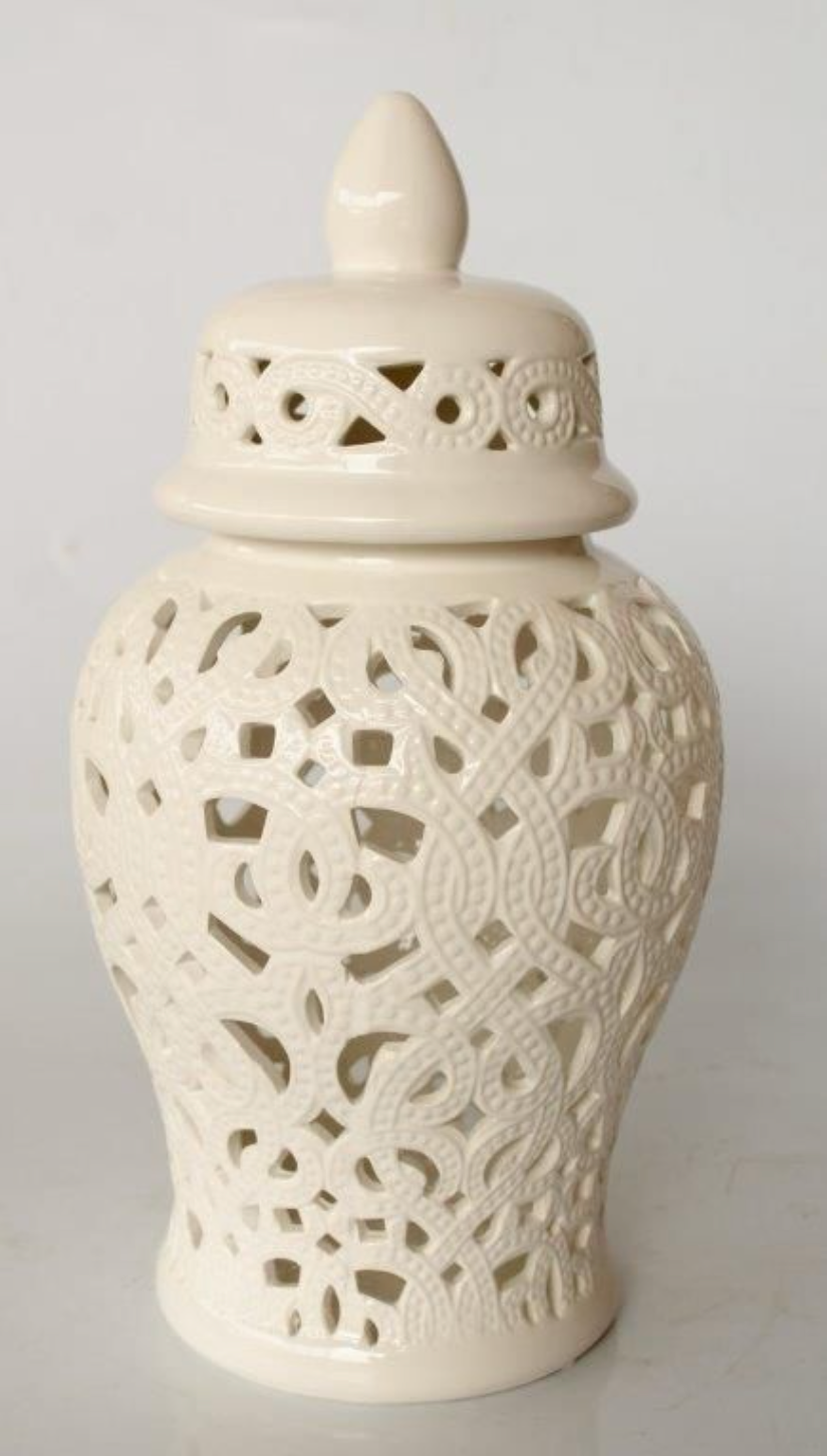 White Cut Out Ginger Jar with Braided Design - NetDécor