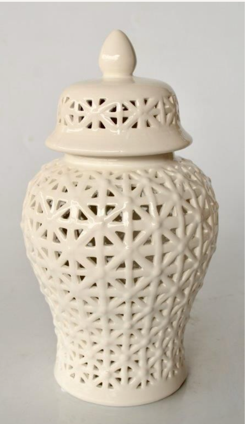 White Criss Cross Cut Out Ginger Jar - NetDécor
