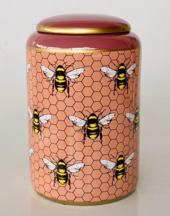 Pink Honeycomb Bee Jar With Lid - NetDécor 