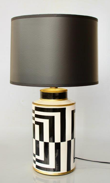 Black and White Design Lamp Base With Black Shade - NetDécor 