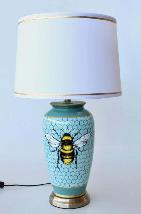 Blue Honeycomb Bee Lamp Base With Gold Trim - NetDécor