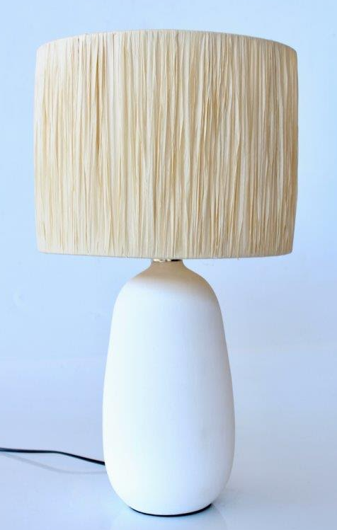 White Tear Drop Lamp Base Raffia Shade - NetDécor