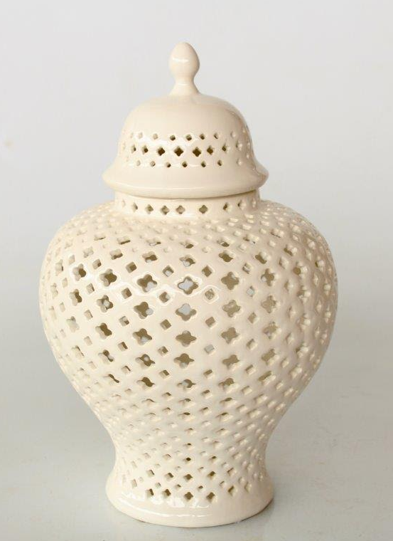 MEDIUM WHITE CUT-OUT GINGER JAR - NetDécor