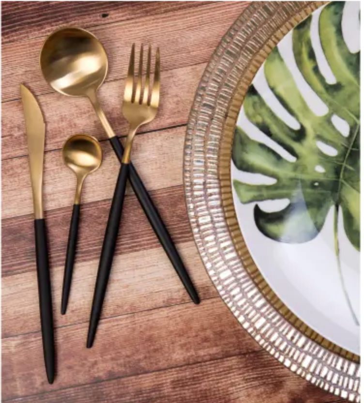 Dubai Gold & Black 16 Piece Cutlery Set - NetDécor 