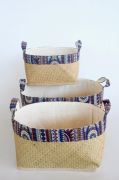 Set of 3 Lined Baskets with Tribal Blue Trim - NetDécor