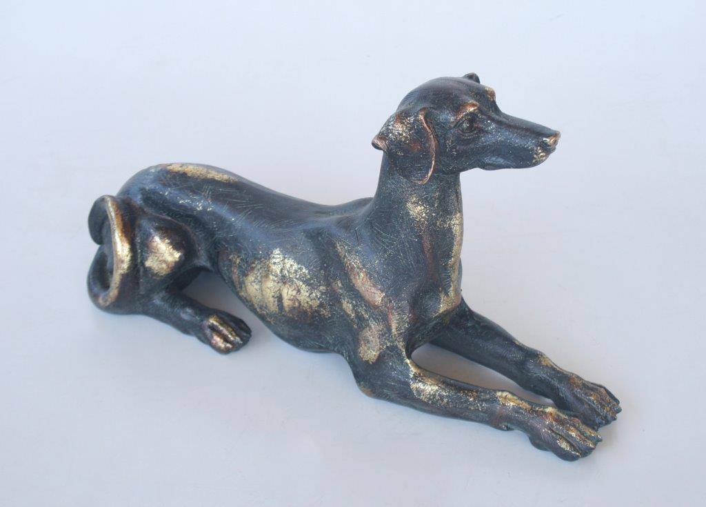 Small Sitting Black and Gold Resin Dog - NetDécor 