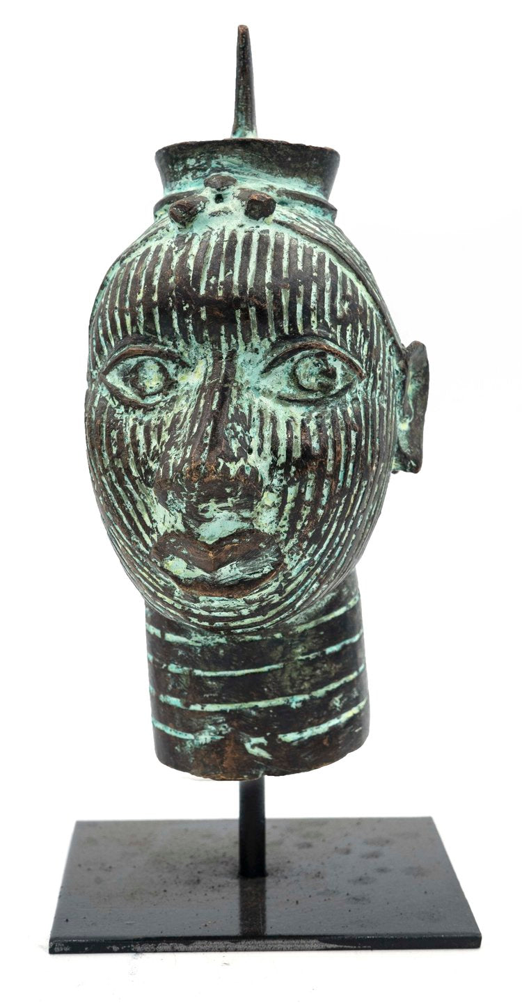 Bronzed Head Sculptures on Stands - NetDécor