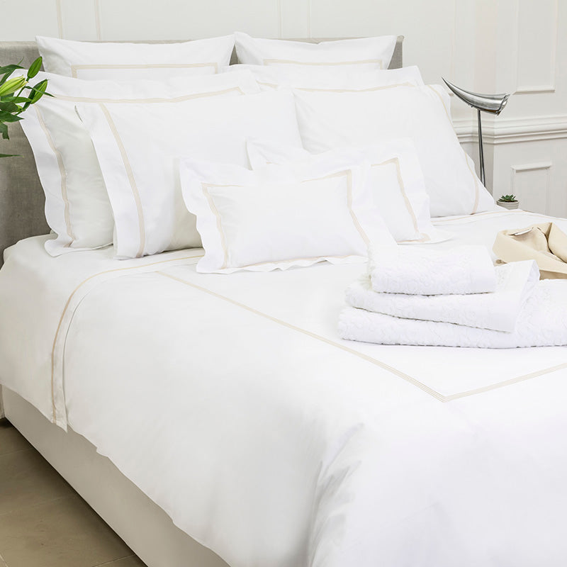 Percale Four Row Cord White Taupe Duvet Cover