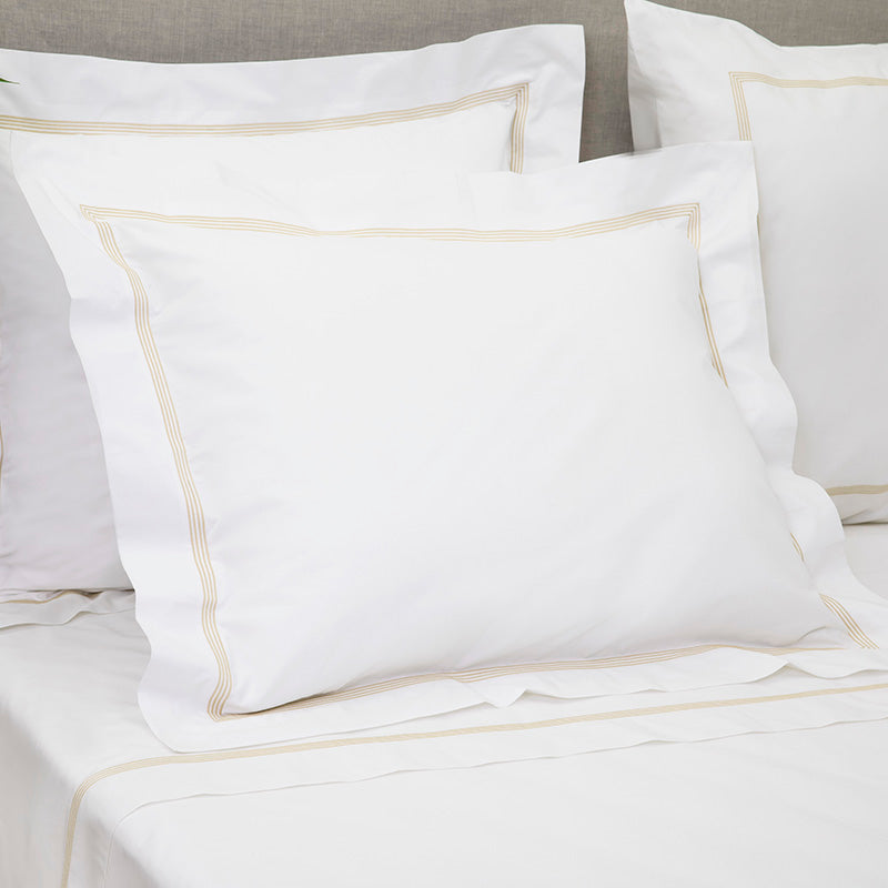 Percale Four Row Cord White Taupe Oxford Pillowcase