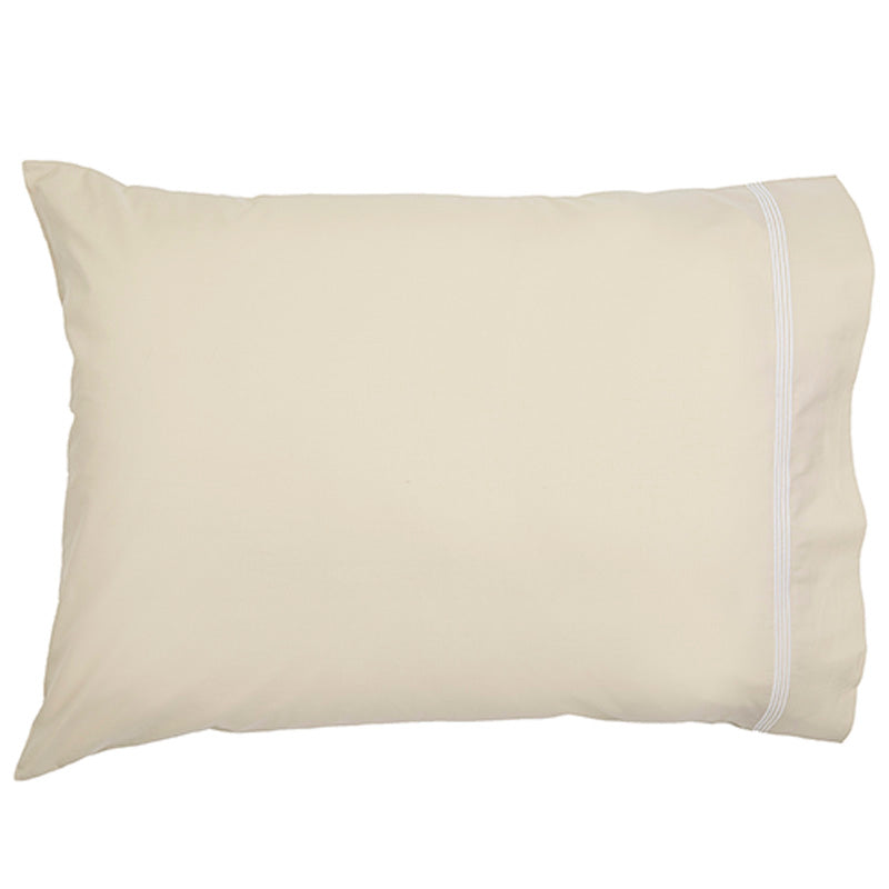 Percale Four Row Cord Taupe White Standard Pillowcase