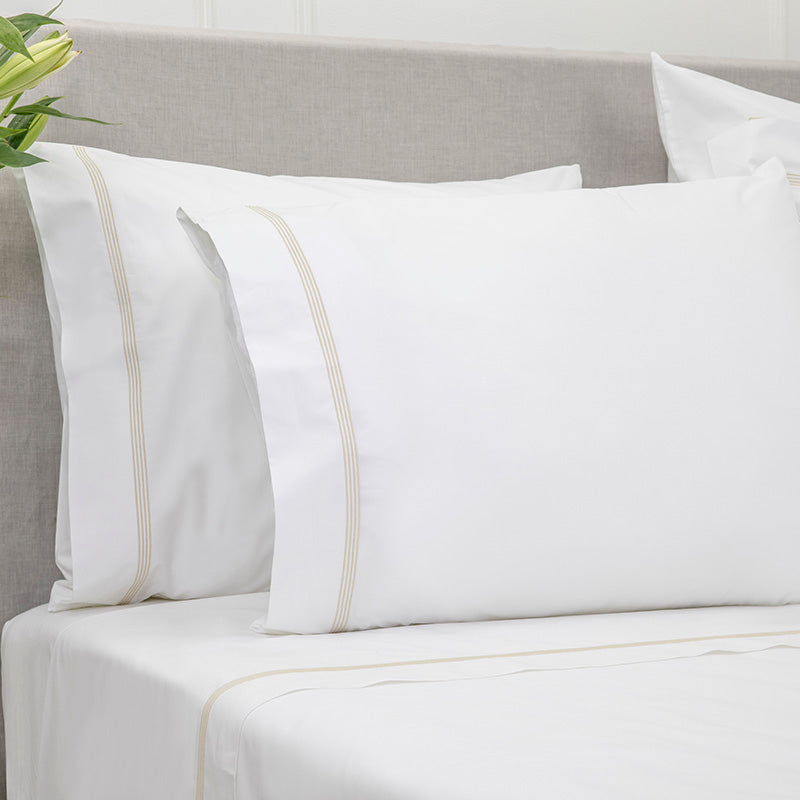 Percale Four Row Cord White Taupe Standard Pillowcase