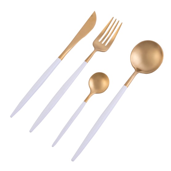 Dubai Gold & White Titanium 16 Piece Cutlery Set - NetDécor 