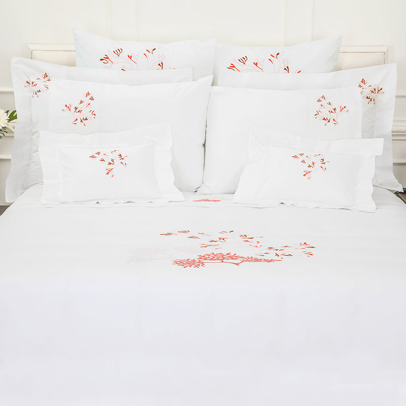 Percale Suez White Orange Oxford Pillowcase - NetDécor 