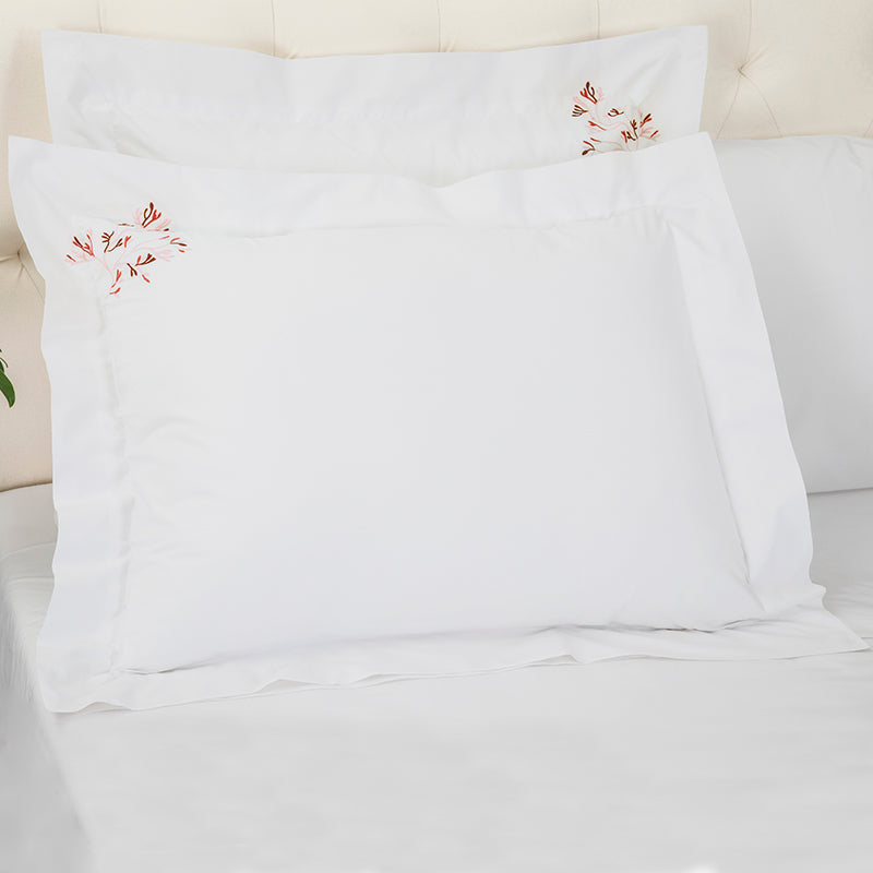 Percale Suez White Orange Oxford Pillowcase - NetDécor 