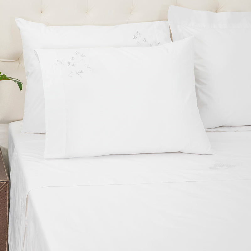 Percale Suez White Grey Sheet Set - NetDécor