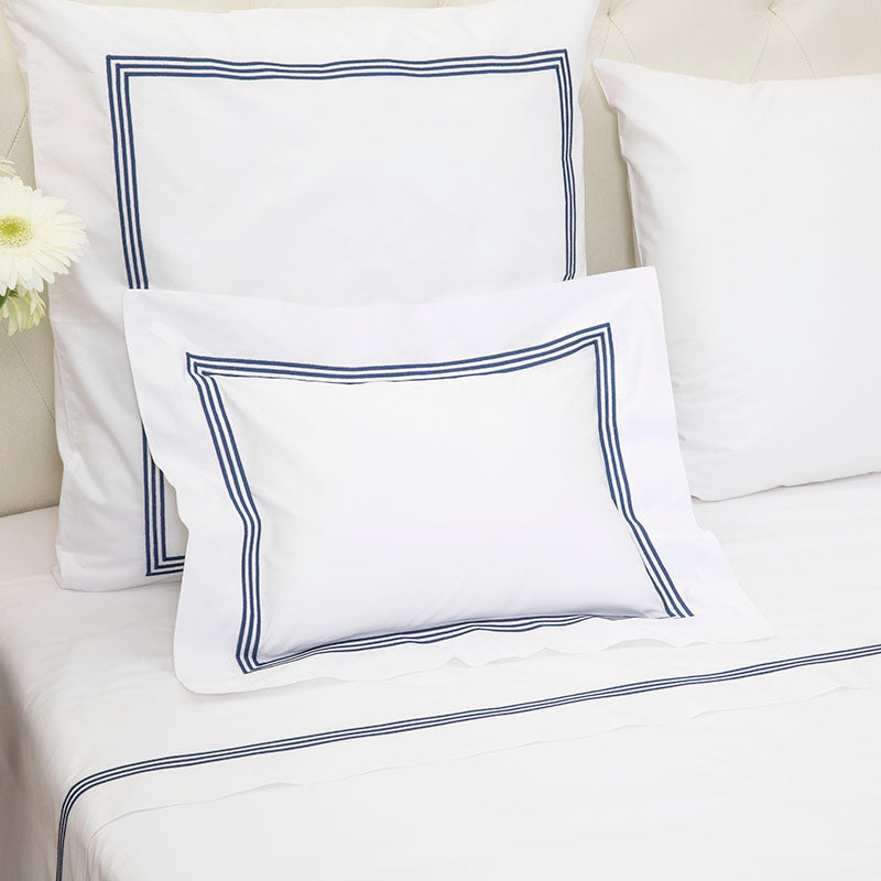 Percale Trafalgar White Cobalt Blue Decorative Pillowcase - NetDécor