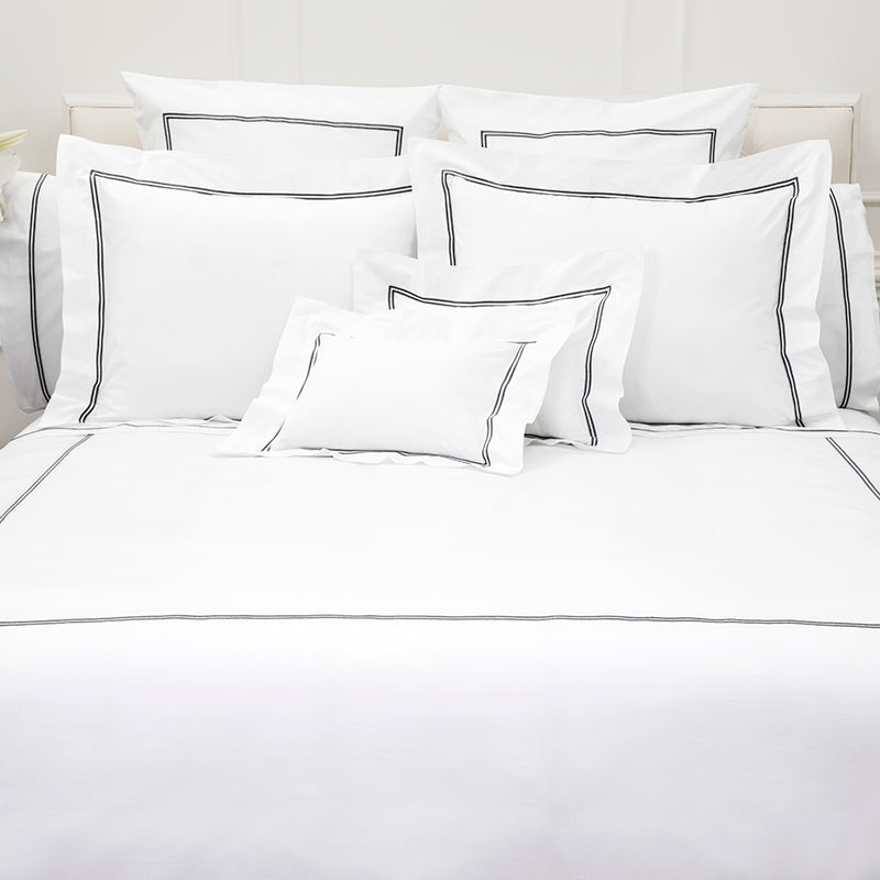 Percale Two Row Satin Cord White Charcoal Duvet Cover
