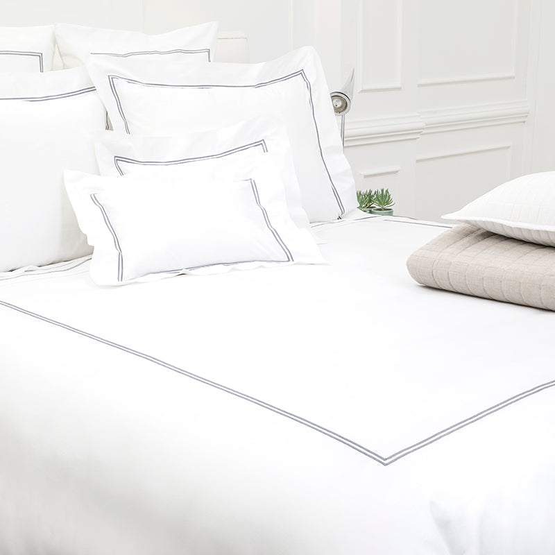 Percale Two Row Satin Cord White Pewter Grey Duvet Cover