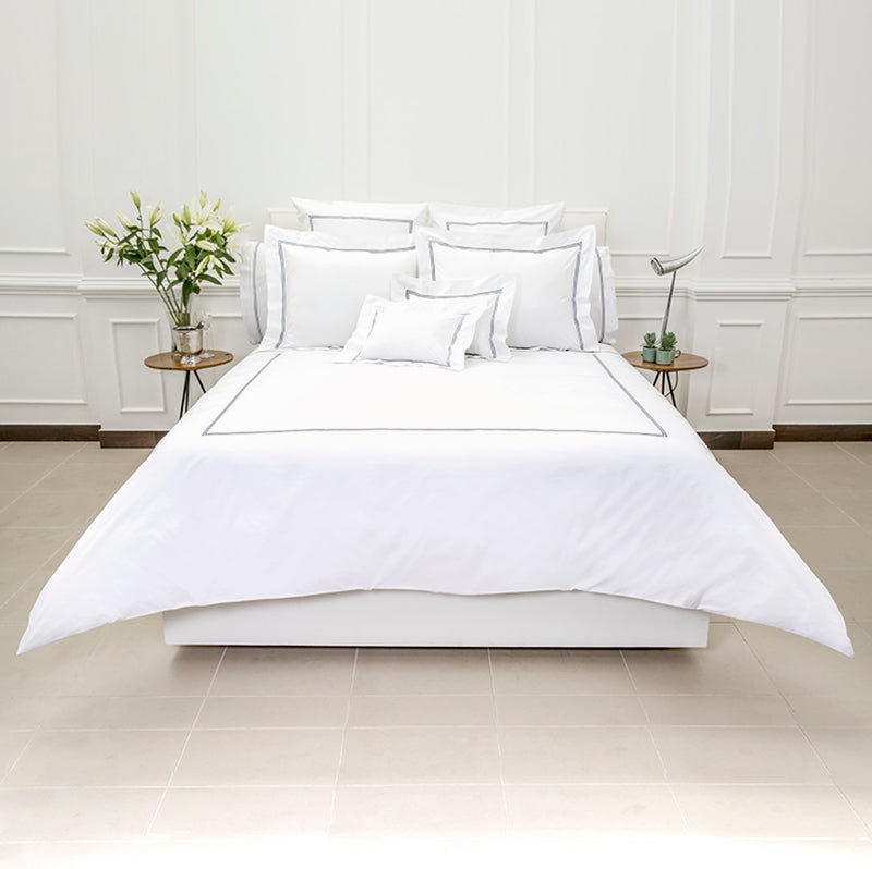 Percale Two Row Satin Cord White Pewter Grey Duvet Cover