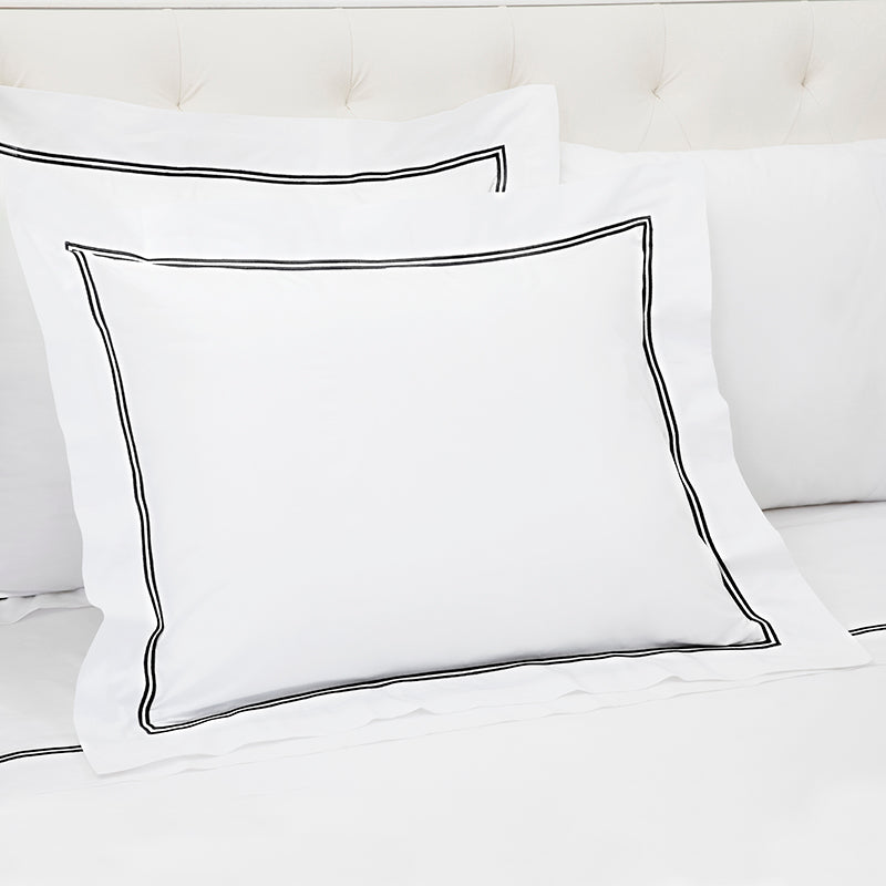 Percale Two Row Satin Cord White Black Oxford Pillowcase