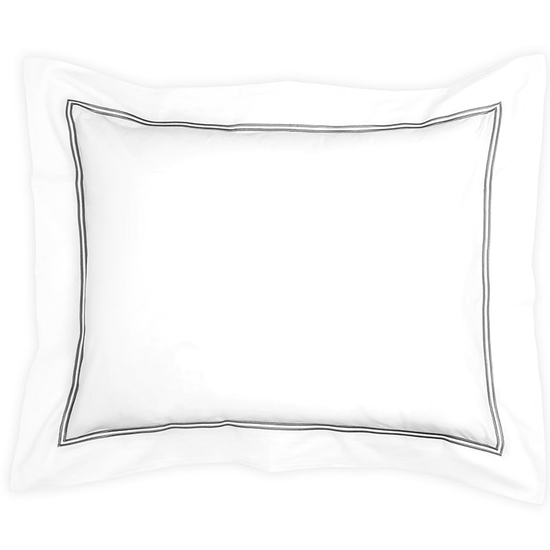 Percale Two Row Satin Cord White Grey Oxford Pillowcase