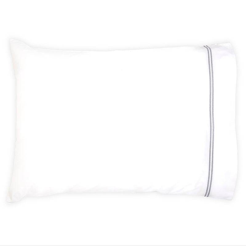 Percale Two Row Satin Cord White Pewter Grey Standard Pillowcase