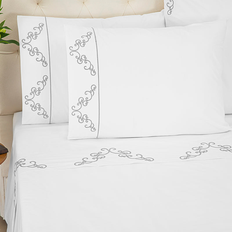 Percale Windsor White Grey Sheet Set - NetDécor