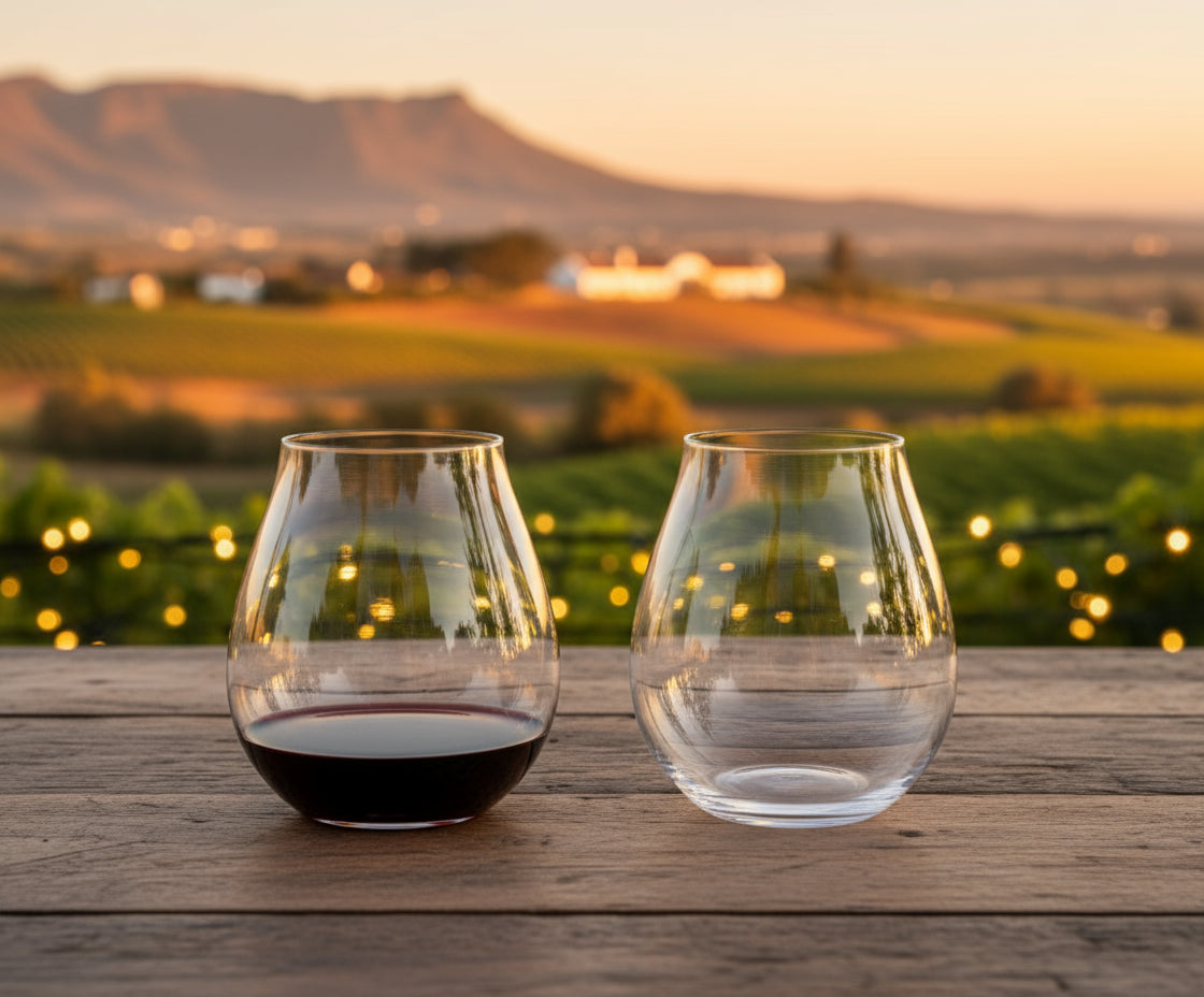 Two wine glasses with red wine on a white background