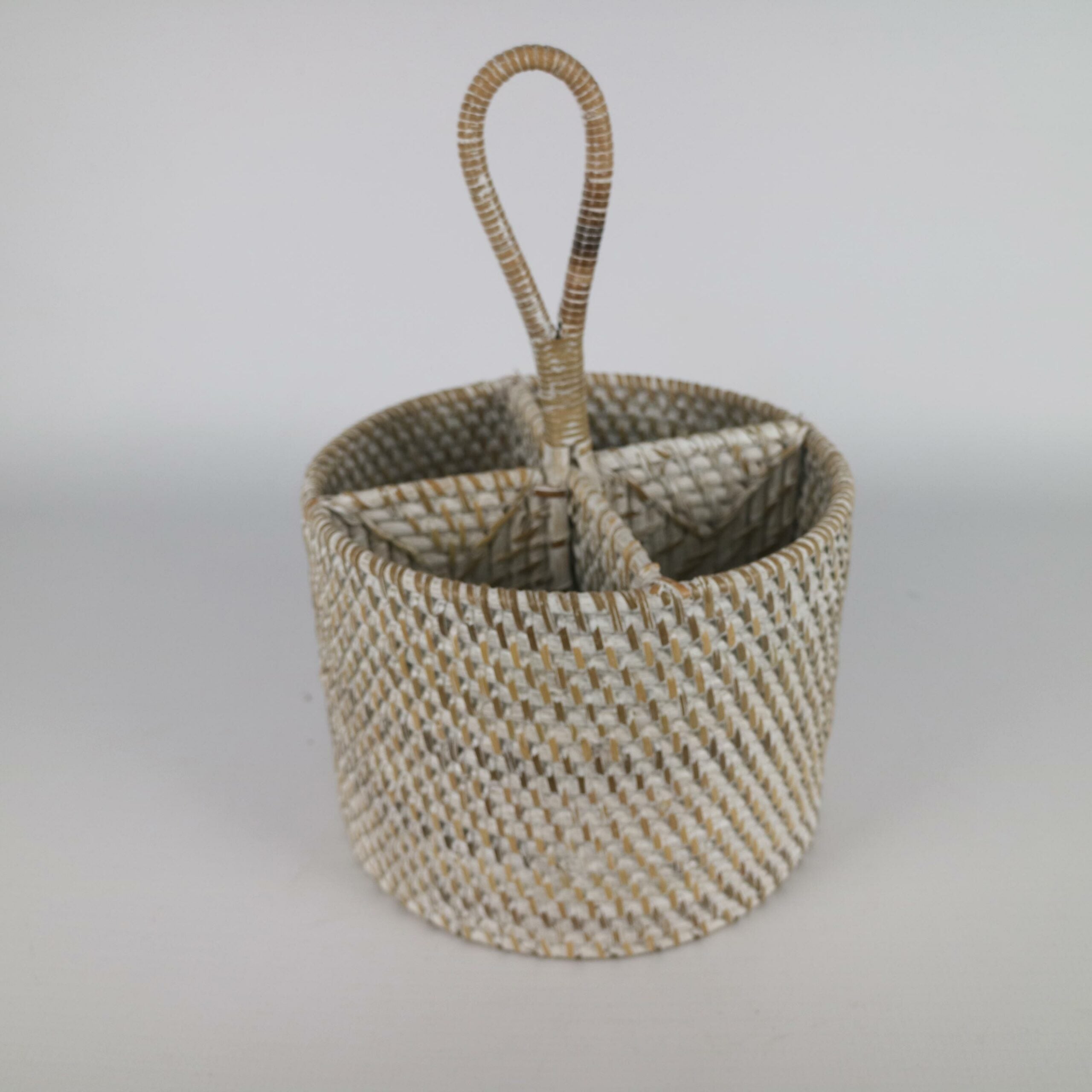 Rattan Cutlery Holder Round Whitewash