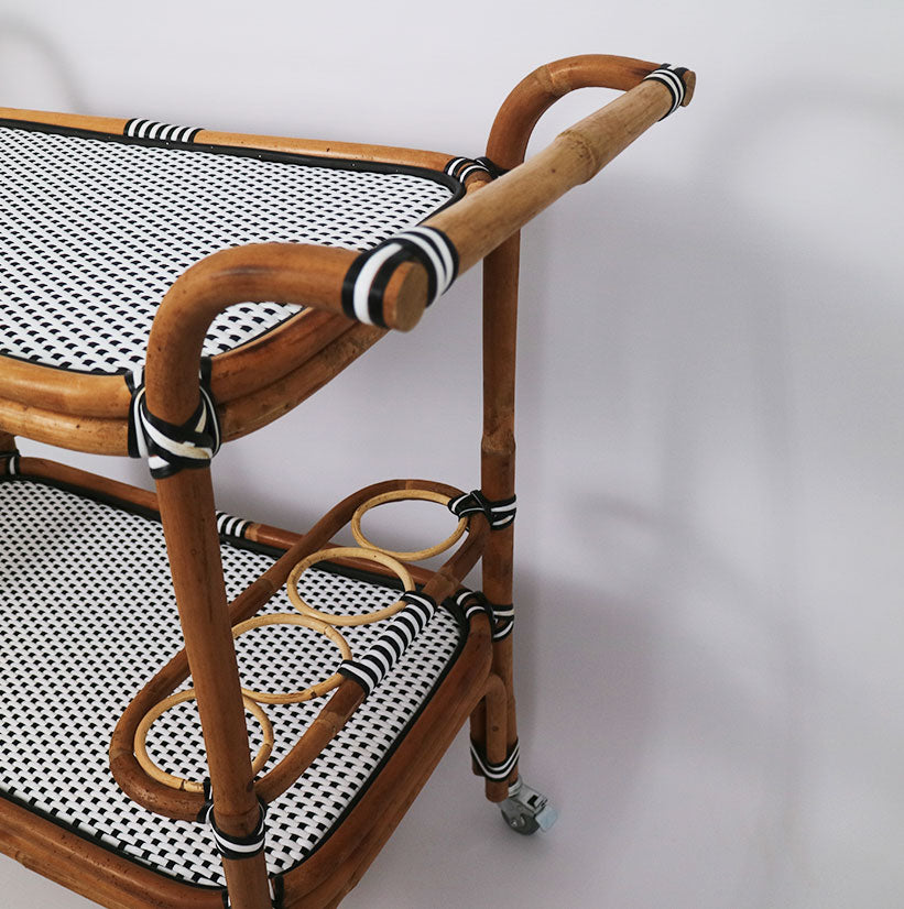 Rattan Thick & Synthetic Drink Trolley Black & White