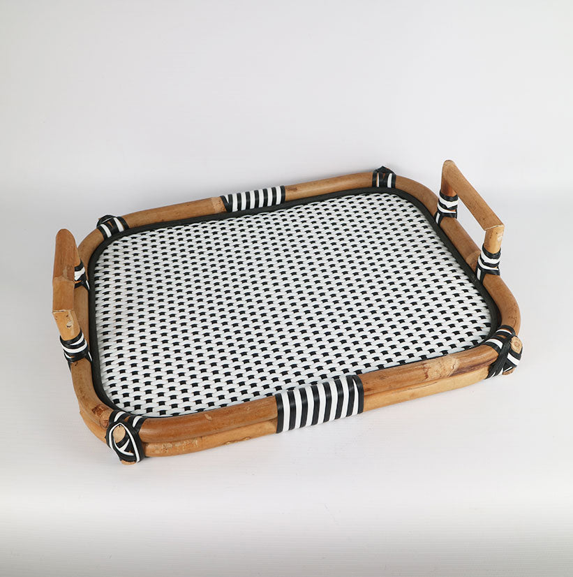 Rattan Thick & Synthetic Serving Tray Black & White