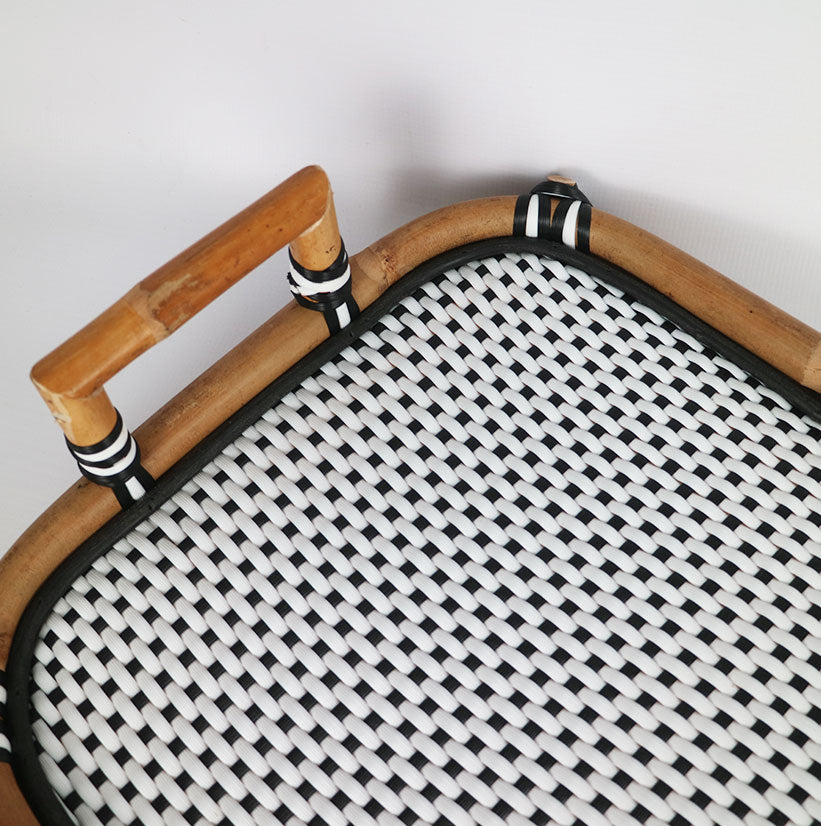 Rattan Thick & Synthetic Serving Tray Black & White