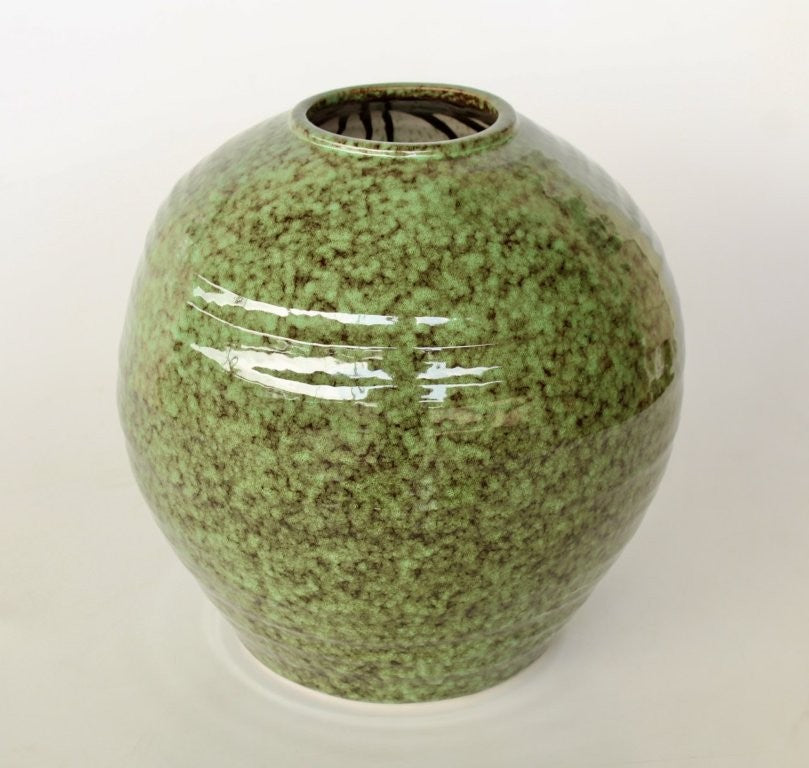 Extra Large Round Green Mottled Jar