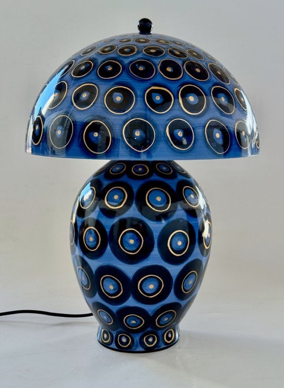 Blue, Navy & Gold Circles Lamp Base With Metal Shade