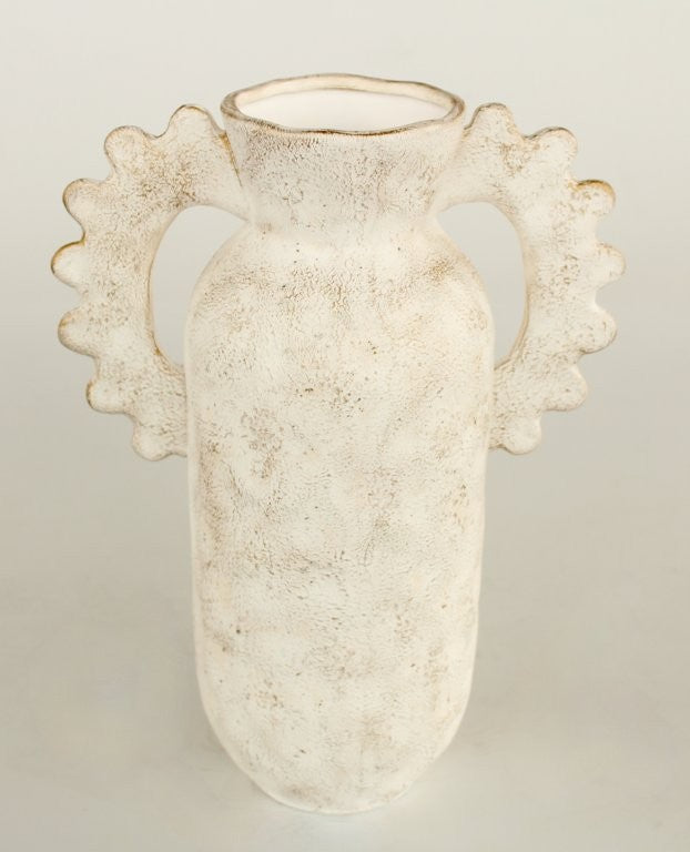 WHITE CERAMIC VASE WITH HANDLE