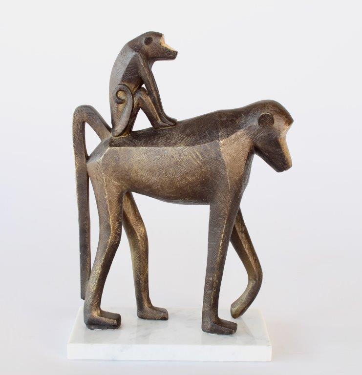Baboon with Baby on Marble Base