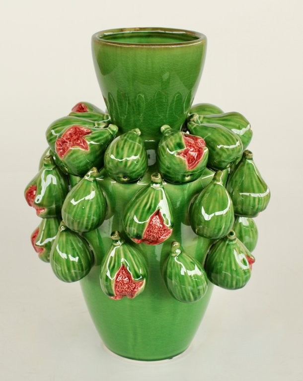 TALL GREEN FIG CERAMIC VASE
