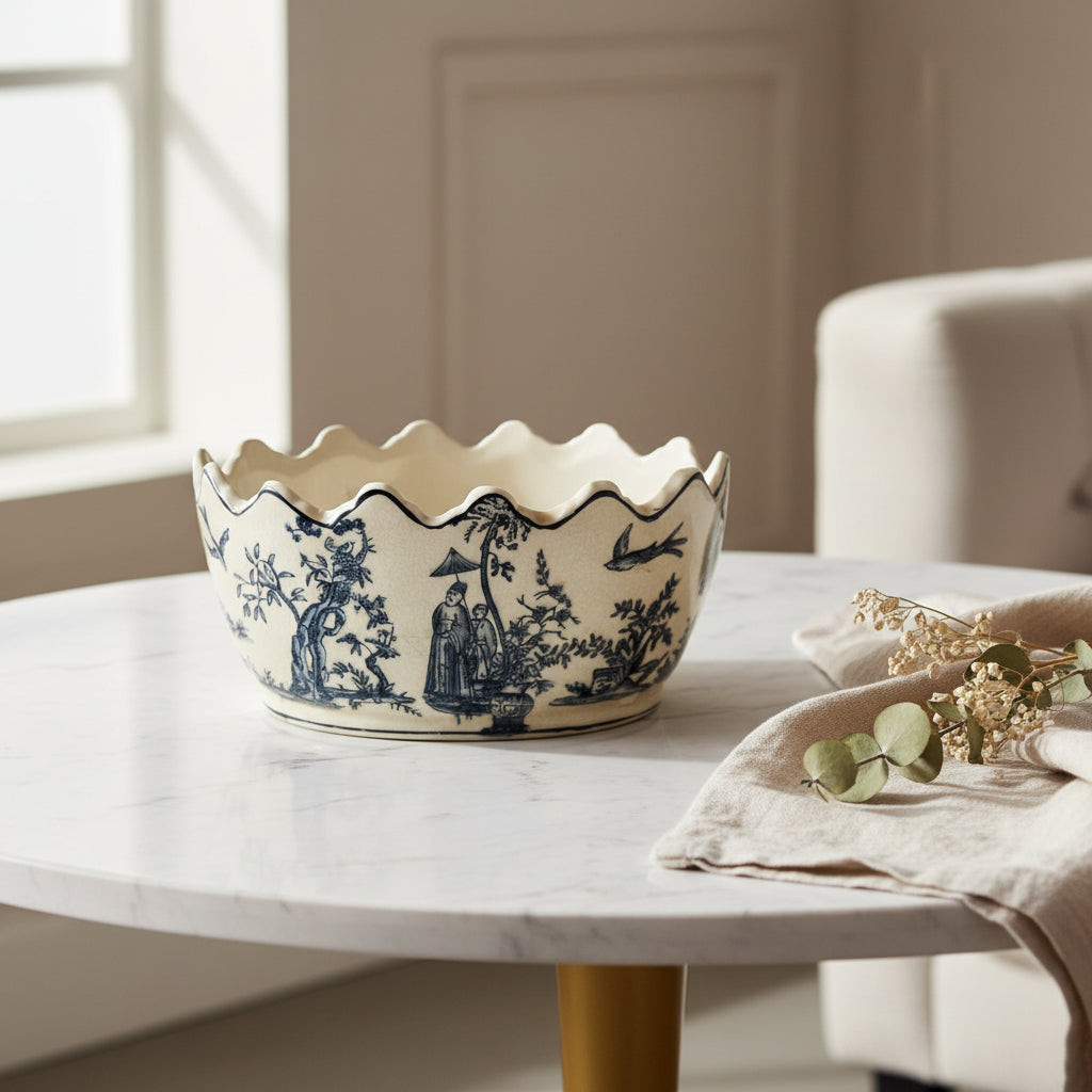 SMALL BLUE TOILE CROWN PLANTER