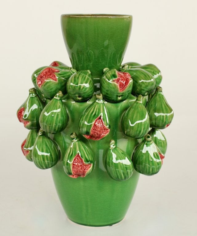TALL GREEN FIG CERAMIC VASE