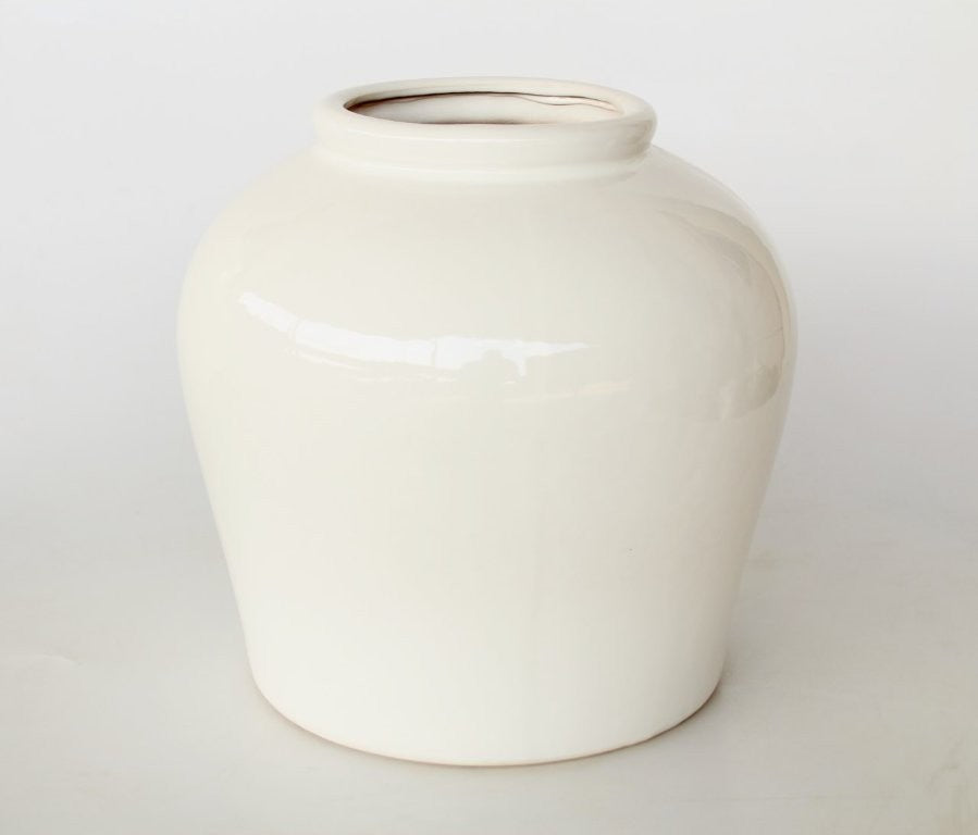 Extra Large White Glazed Jar with Rim