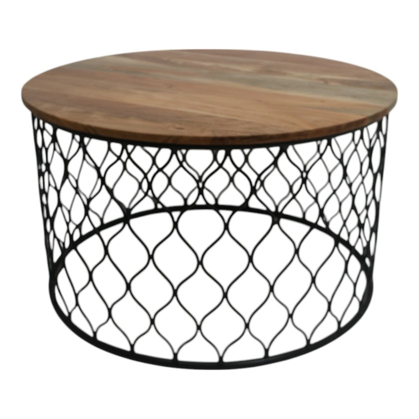 Metal Side Table Natural Wood Top - Large