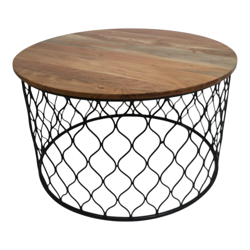 Metal Side Table Natural Wood Top - Medium