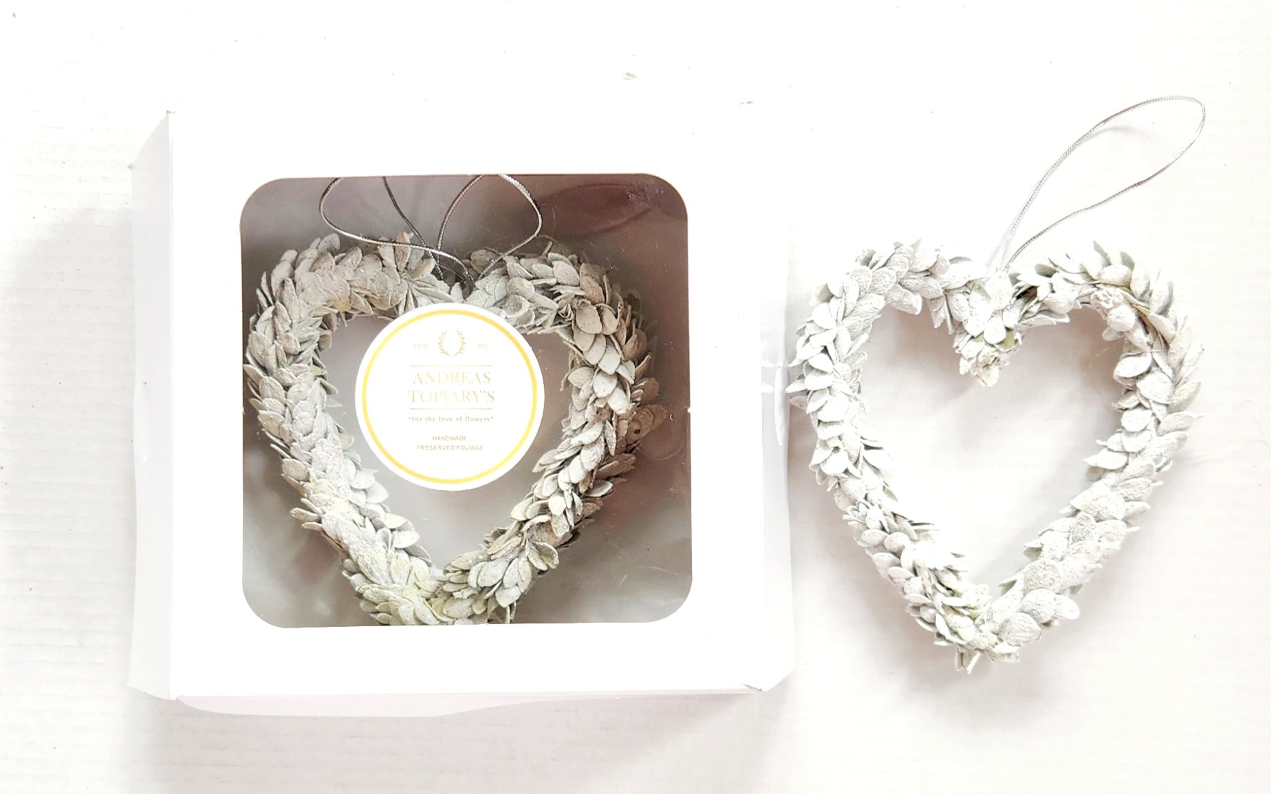 White Buxifolia Hearts  Set of 3 Christmas Tree Decorations