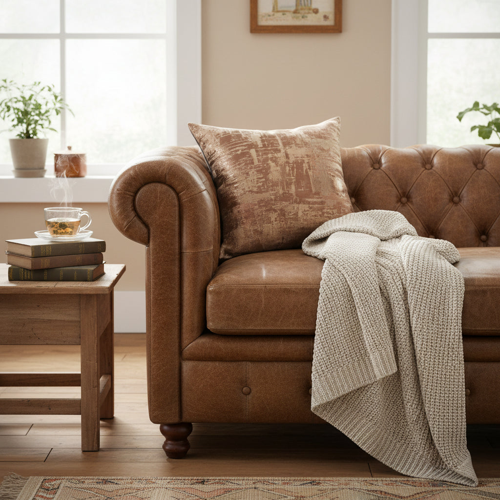 A square throw pillow in a textured, metallic rose gold velvet fabric with a distressed, brushed finish, shown against a plain white background.
