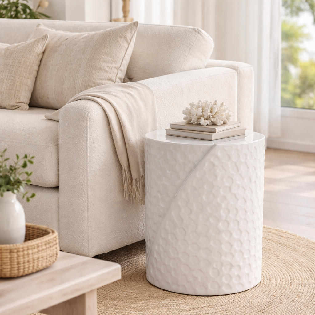 WHITE CERAMIC GARDEN STOOL