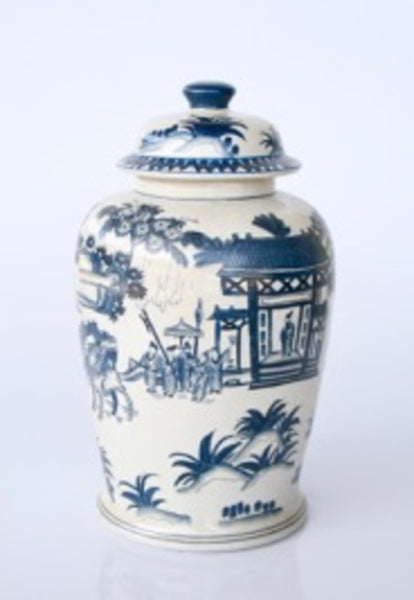 LARGE BLUE CHINESE HOUSE GINGER JAR - NetDécor 